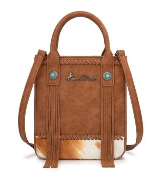 MW1368-8360BR Montana West Hair-On Cowhide Fringe Tote/Crossbody