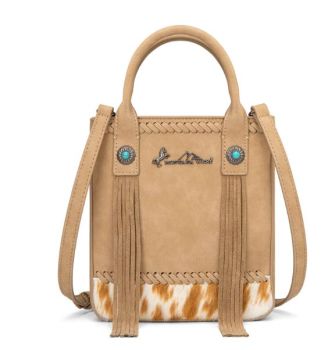 MW1368-8360TN Montana West Hair-On Cowhide Fringe Tote/Crossbody