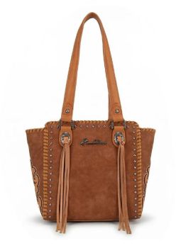 MW1373-8317BR Montana West Western Tassel Studded Tote Bag