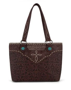 MW1375G-8317CF Montana West Tooled Floral Concealed Carry Tote Bag