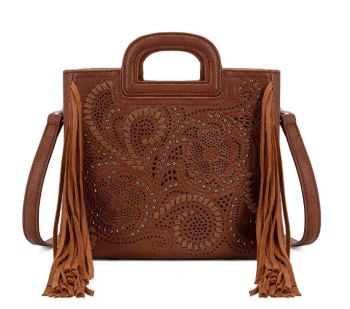 MW1383-8322BR Montana West Western Cutout Rivet Fringe Satchel Bag 