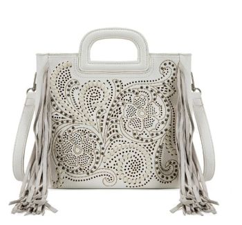 MW1383-8322WT Montana West Western Cutout Rivet Fringe Satchel Bag 