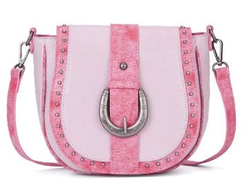 MW1364-8360PK Montana West Western Buckle Studded Saddle Crossbody Bag