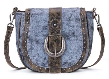 MW1364-8360BK Montana West Western Buckle Studded Saddle Crossbody Bag