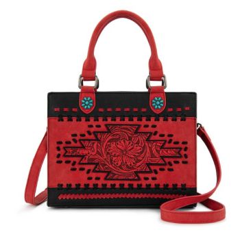 MW1356-8322BK Montana West Western Tooled Aztec Tote/ Crossbody