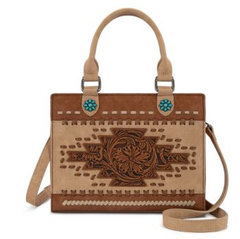 MW1356-8322BR Montana West Western Tooled Aztec Tote/ Crossbody