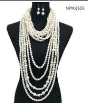 NPY085CR CHUNKY PEARL NECKLACE SET