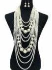 NPY086CR CHUNKY PEARL NECKLACE SET