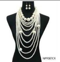 NPY087CR CHUNKY PEARL NECKLACE SET