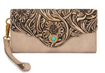 MW1362-W2005TN Montana West Tooled Floral Turquoise Wristlet Wallet