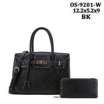OS-9201BK DESIGNER FASHION HANDBAG WITH WAALET
