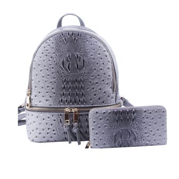 OS1062 GY OSTRICH BACKPACK WITH WALLET