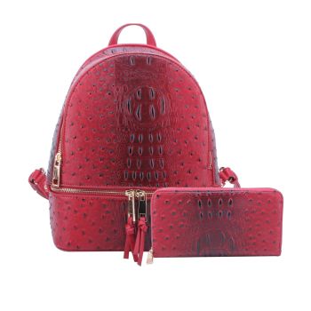 OS1062 RD OSTRICH BACKPACK WITH WALLET