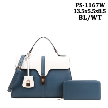 PS-1167W BL/WT  DESIGNER BAG WIT WALLET
