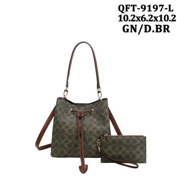 QFT-9197LGR DESIGNER DRAWER STRING BAG WITH WALLLET