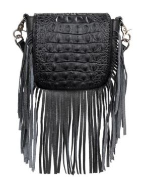 RLC-L160A BK Montana West Genuine Leather Hornback Embossed Croc Fringe Crossbody