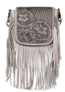RLC-L162 TN Montana West Genuine Leather Tooled Collection Fringe Crossbody