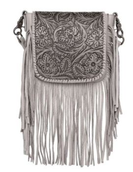 RLC-L159 TN Montana West Genuine Leather Tooled Collection Fringe Crossbody