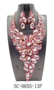 SC-0055 13PK ROSE PK NECKLACE SET