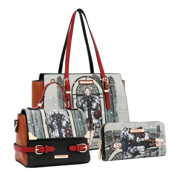 SET17464 MODA SNOW FLAKE NICOLE LEE 3PC HANDBAG SET