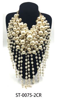 ST-0075 2CR CR PEARL NECKLACE SET CREAM