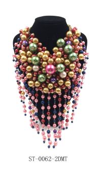 ST-0075 2DMT PEARL NECKLACE SET CREAM