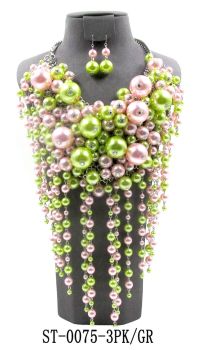 ST-0075 3PK/GN PEARL NECKLACE SET CREAM