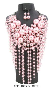 ST-0075 3PK CR PEARL NECKLACE SET CREAM