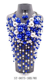 ST-0075 3RB/WH PEARL NECKLACE SET CREAM