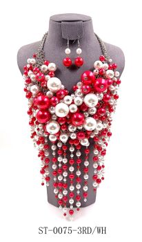 ST-0075 3RD/WH PEARL NECKLACE SET CREAM