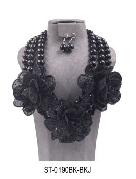 ST-0190BK/BK FLOWER PEARL NECKLACE SET