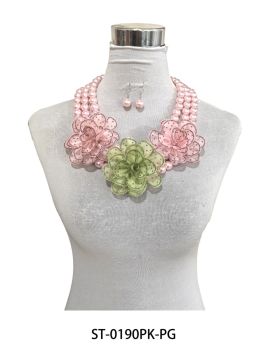 ST-0190PK/PG FLOWER PEARL NECKLACE SET