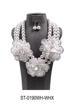 ST-0190WT/WT FLOWER PEARL NECKLACE SET