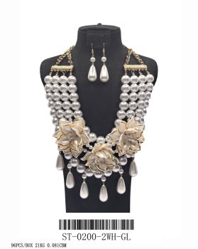 ST-0200-2WH-GD PEARL NECKLACE GD SET