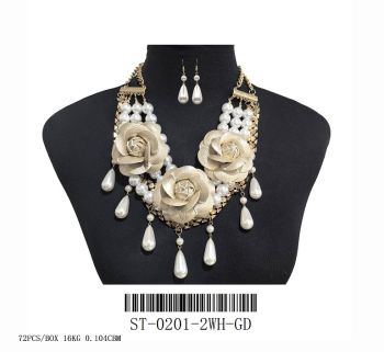 ST-0201-2WH-GD PEARL NECKLACE GD SET
