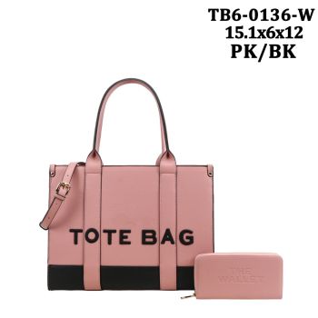 TB6-0136W PK/BK DESIGNER TOTE BAG WITH WALLET