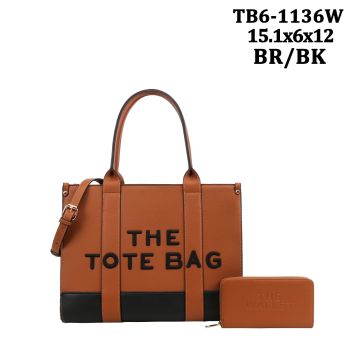 TB6-1136W BR/BK BRICF CASE SHOPPING BAG WITH WALLET