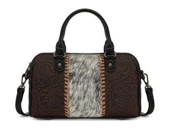 TR-HB-215-8323-CF Trinity Ranch Western Tooled Floral Cowhide Satchel Crossbody Bag