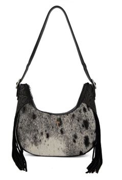 TR-HB-216-918-BK Trinity Ranch Genuine Hair-On Cowhide Print Hobo Bag