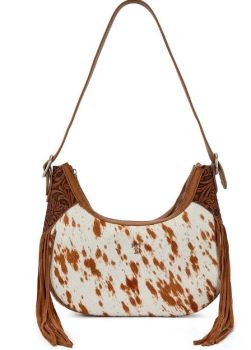 TR-HB-216-918-BR Trinity Ranch Genuine Hair-On Cowhide Print Hobo Bag