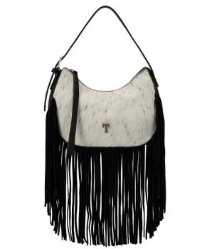 TR-HB-217-918-BK Trinity Ranch Cowhide Hair On Fringe Hobo Bag