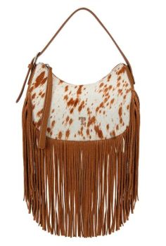 TR-HB-217-918-BR Trinity Ranch Cowhide Hair On Fringe Hobo Bag