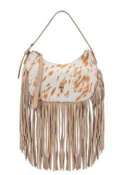TR-HB-217-918-TN Trinity Ranch Cowhide Hair On Fringe Hobo Bag