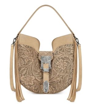 TR-HB-220-918-TN Trinity Ranch Floral Tooled Crossbody Bag