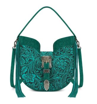 TR-HB-220-918-TQ Trinity Ranch Floral Tooled Crossbody Bag