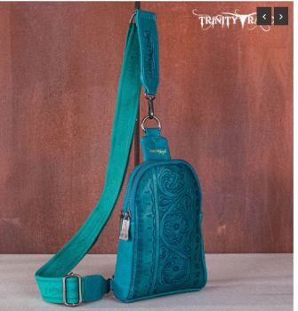TR159-210A TQ Trinity Ranch Floral Tooled Collection Sling Bag