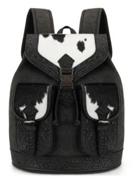 TR185-9110BK Trinity Ranch Genuine Hair-On Cowhide Tooled Backpack
