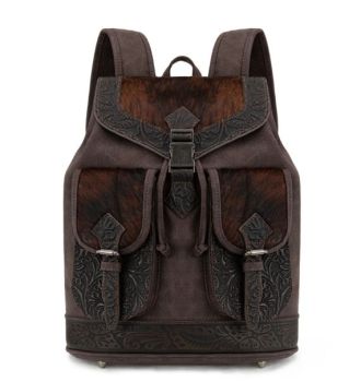 TR185-9110CF Trinity Ranch Genuine Hair-On Cowhide Tooled Backpack