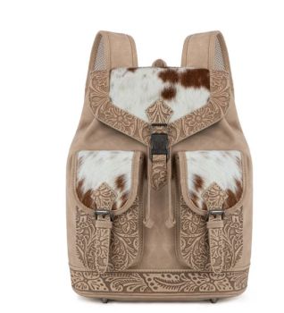 TR185-9110TN Trinity Ranch Genuine Hair-On Cowhide Tooled Backpack