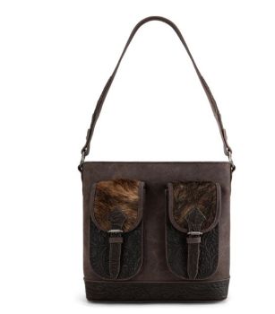 TR185G-918CF Trinity Ranch Genuine Hair-On Cowhide Tooled Concealed Carry Hobo Bag